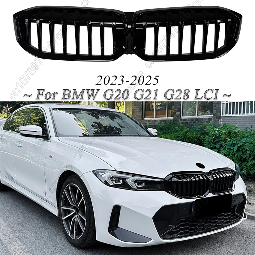 

Передняя решетка с одной планкой для BMW 3 серии G20 G21 G28 LCI 318i 330i 320d M340i M340d 2023-2025, решетка глянцевая черная