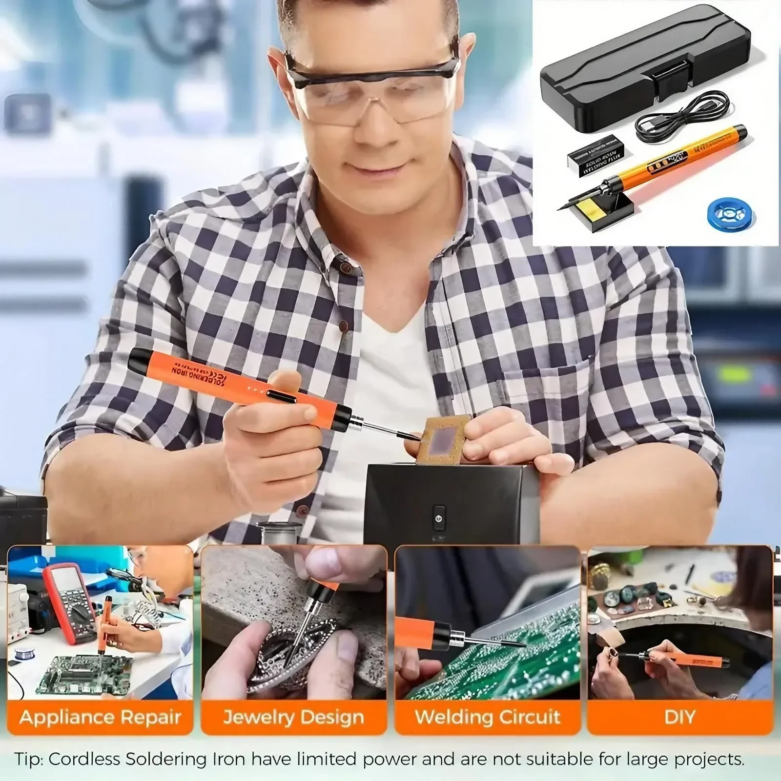 Mini lutownica USB z regulacją temperatury i akcesoriami, idealna do projektów i napraw DIY