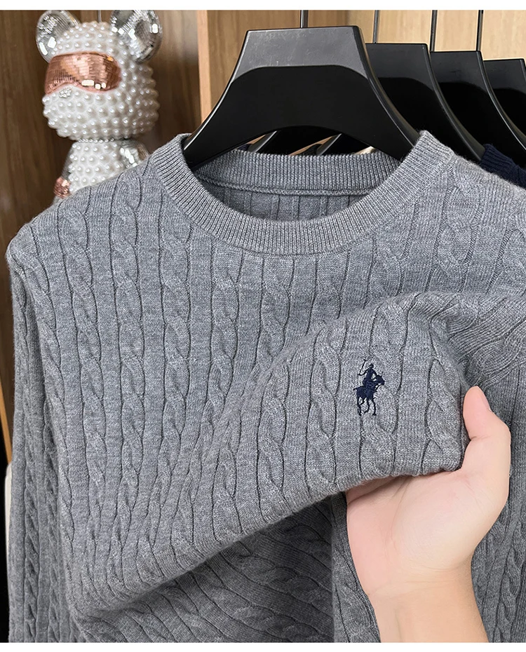 Spring and Autumn Men's Round Neck Hooded Knitted Sweater Base Sweater Loose Warm Fashion Jacquard Top view 5