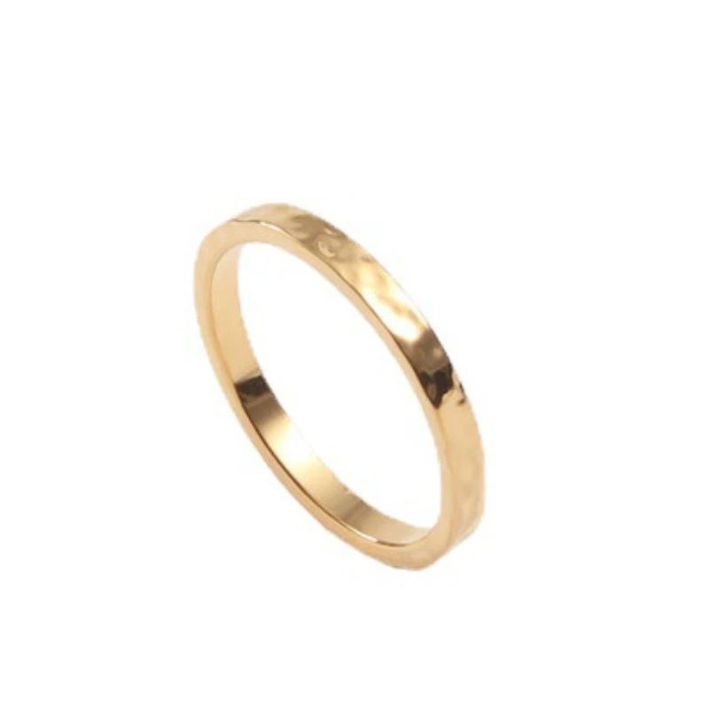 Hammer Pattern Gold Color Ring for Women Stainless Steel Ring Non Tarnish Waterproof Jewelry