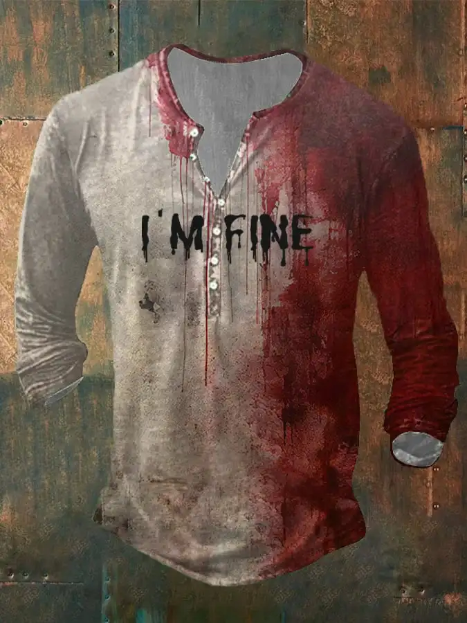 Men's Bloody I'm Fine Halloween Print Long Sleeve Top