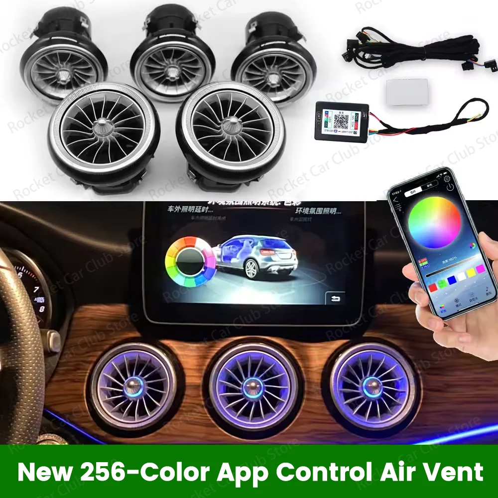 For Mercedes Benz W176 W117 X156 W246 CLA/GLA/A/B-Class Car AC Air Turbine Outlet Nozzle Ambient Light Refit 256 Color LED Vents