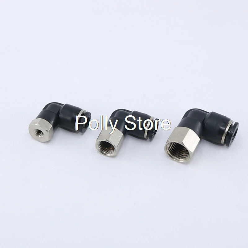1PC Black PLF-4 6 8 10 12mm Female Thread M5'' 1/8'' 1/4'' 3/8'' 1/2'' Pneumatic Female Elbow Connector Tube Air Push In Fitting