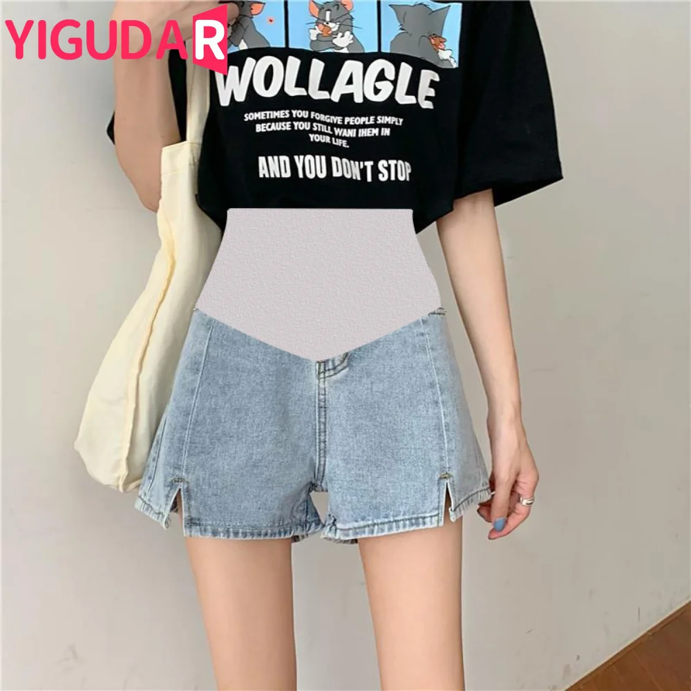 

Summer Fashion Shorts Pregnant Women Denim Shorts Curling Holes Pregnant Pants Stretch Belly Pregnant Women Clothes Maternity