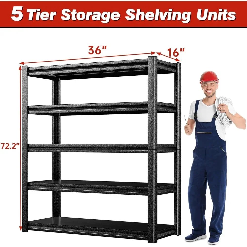 

2 Pack 72" H X 36" W X 16" D Garage Shelving, 5-Tier Industrial Storage Shelves, 2500 Lbs Heavy Duty Shelving with Adjustable