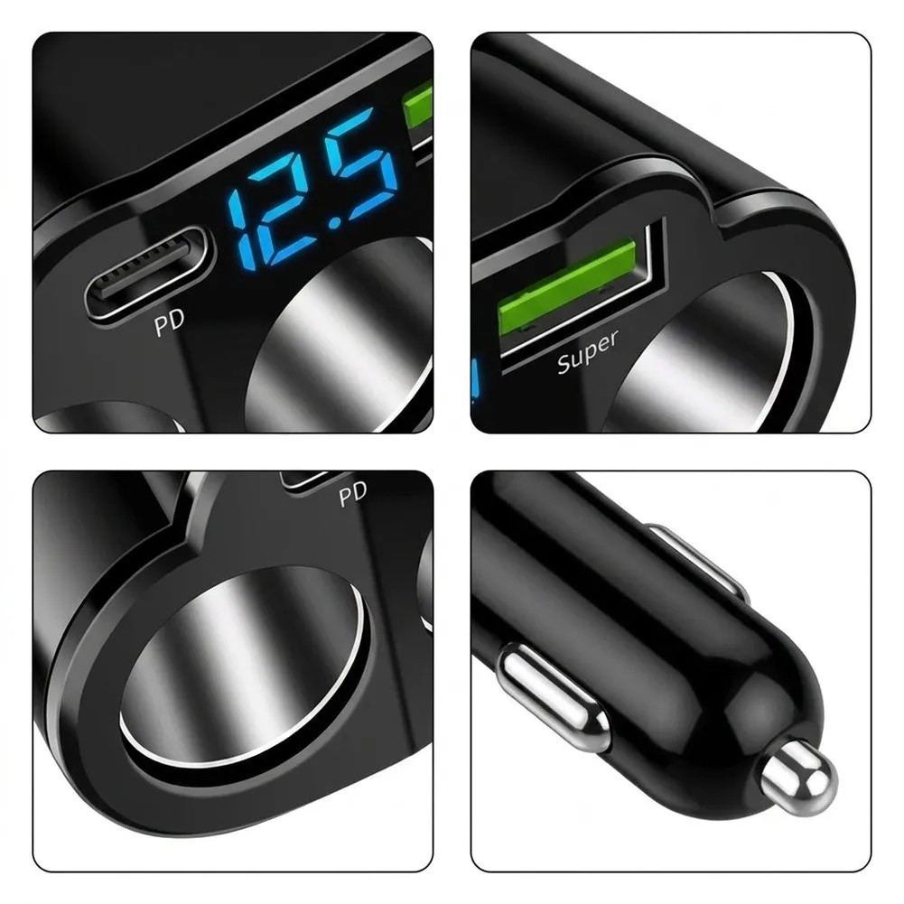 Adjustable Car Charger 5-in-1 Car Charger Car Charging Travel Charging USB Charging Ports Car Adapter Charging Status Display