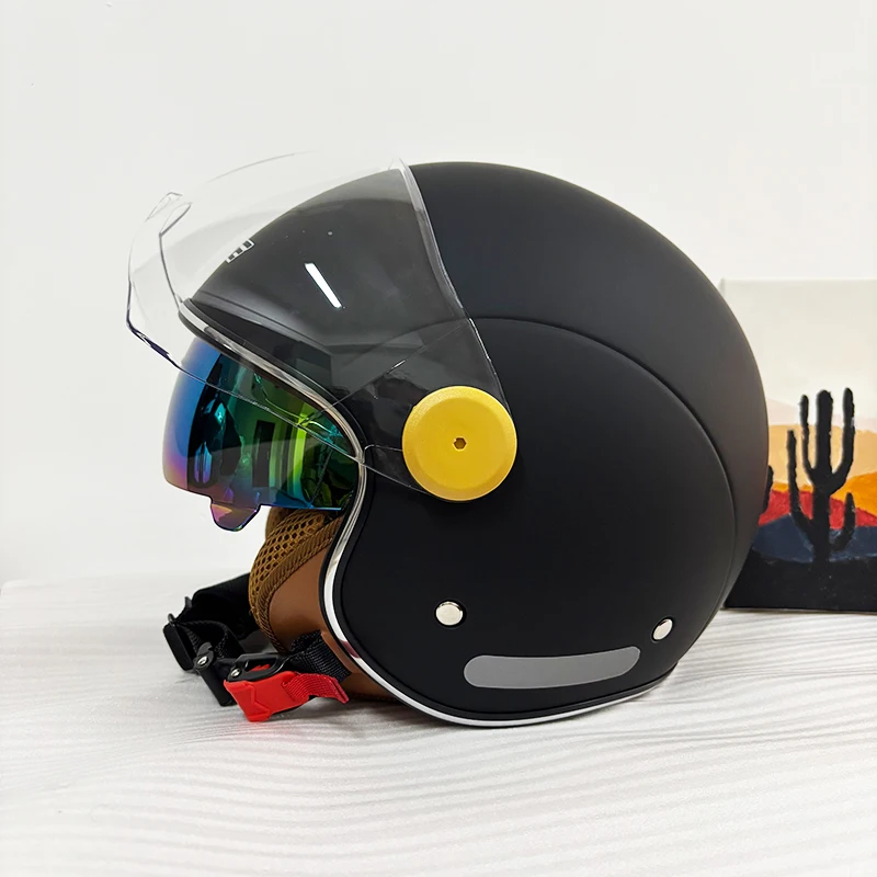 dot承認済み-ダブルレンズ-オープンフェイスヘルメット-メンズ＆レディース-ジェットバイクヘルメット-ダブルバイザー-3-4ハーフヘルメット-スクーター-クルーザー-モペット