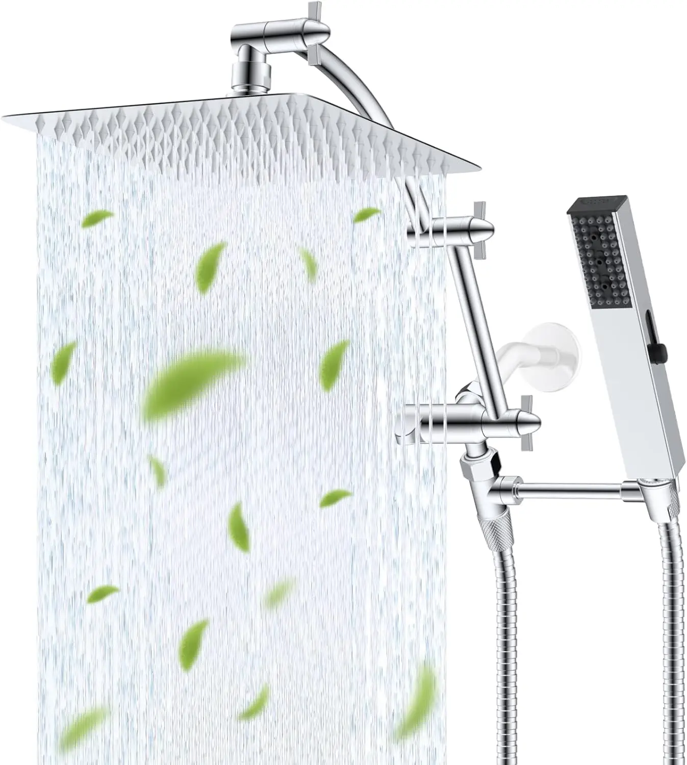 

10'' Rain Shower Head Combo with Handheld Spray, 4 Modes, High Pressure, Adjustable Arm & Hose