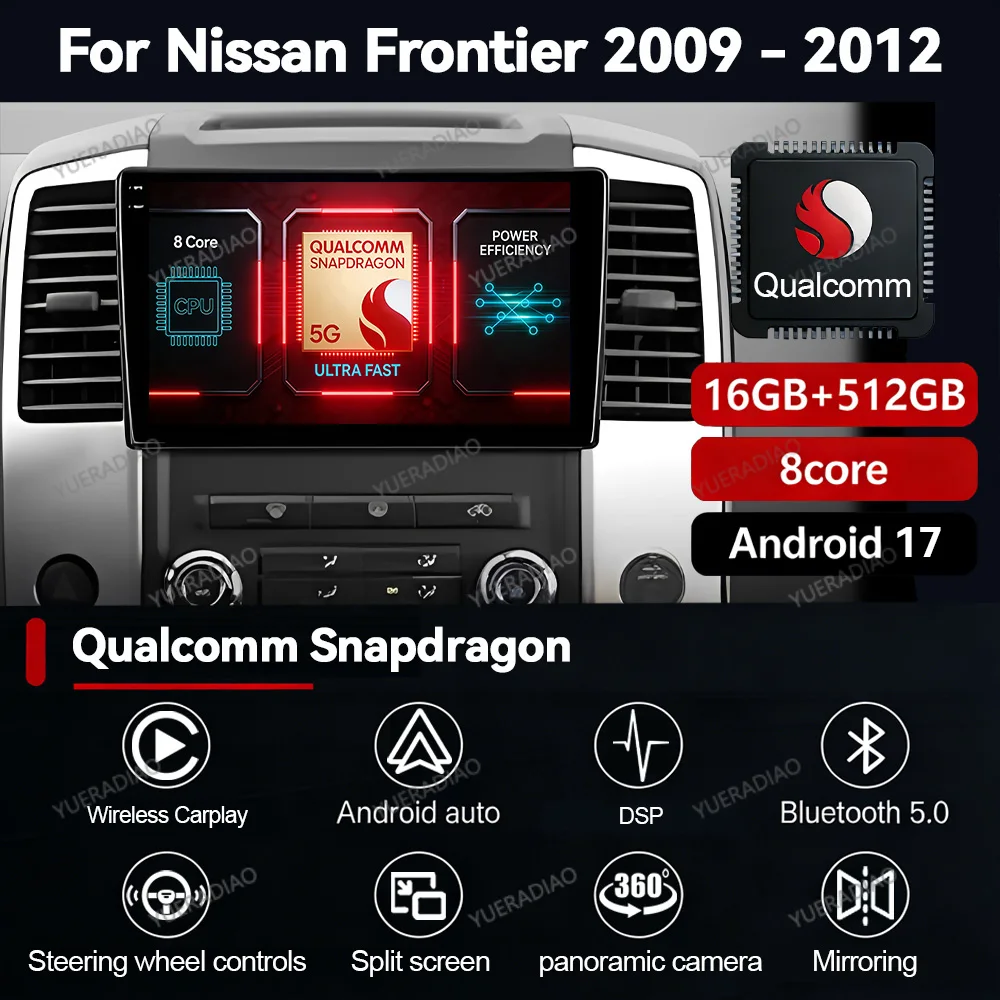 Radio para Auto Android 17 para Nissan Frontier Xterra 2009 2010 2011 2012, GPS NAVI, Reproductor Multimedia con Bluetooth, Video, Unidad Principal, 4G LTE, 5G WIFI