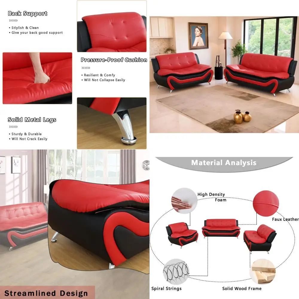 

Leather Couches or Living Room, Living Room Couch Set, Soa or Bedroom, Aparent, Living Room urniture Sets (a-Leather Black&Red,
