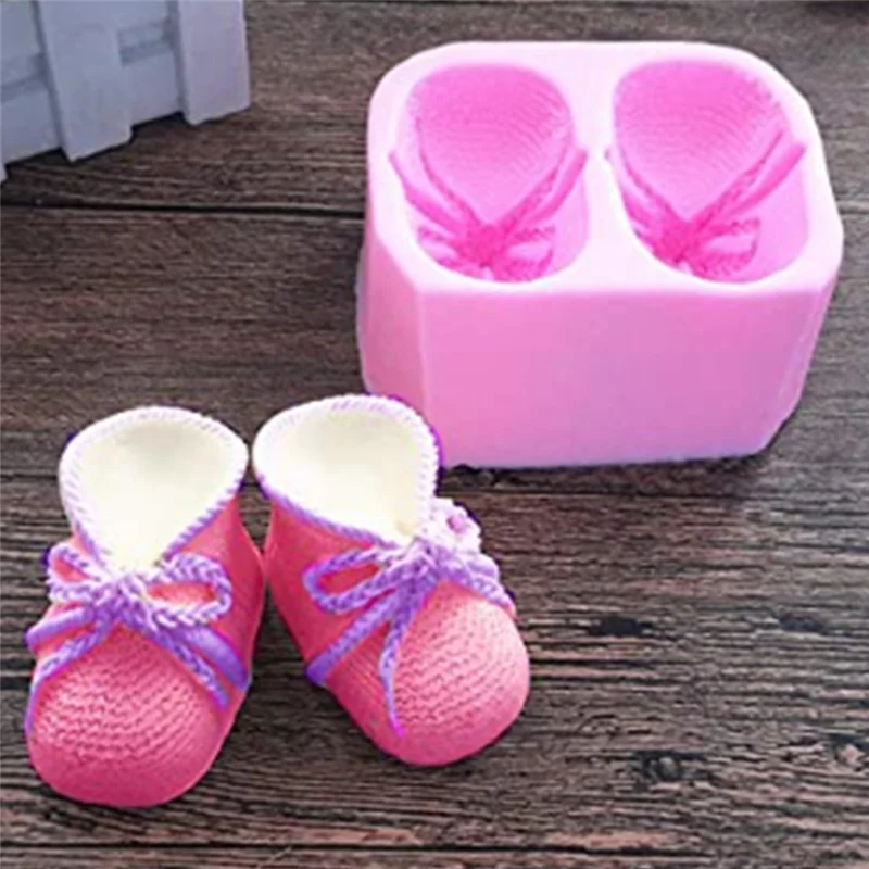 เด็ก Bootie ซิลิโคน Fondant แม่พิมพ์ถักรองเท้าเด็กเค้กตกแต่งเครื่องมือ DIY แม่พิมพ์เทียนสบู่ดินแม่พิมพ์