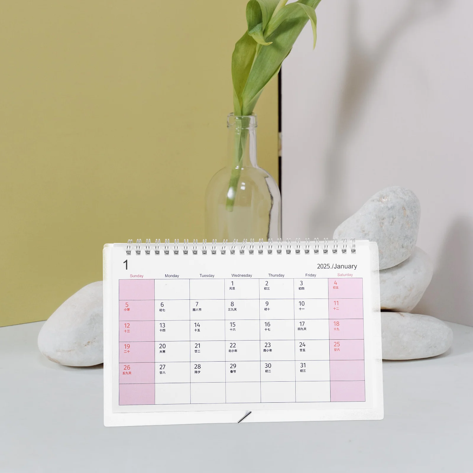 2025 Desktop Planner Calendar Simple Minimalist Design Large Fonts Monthly Overview Paper Construction Tabletop Desk