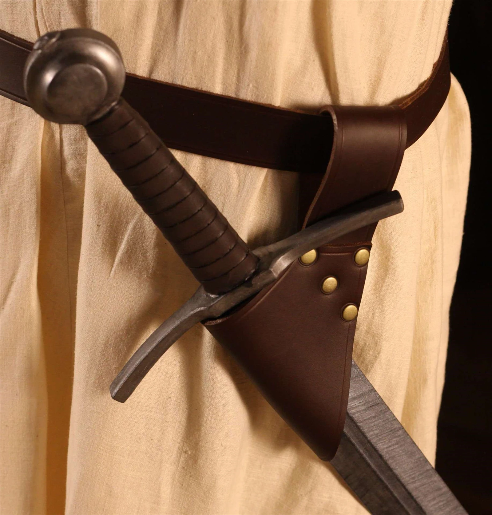 Cinturón de espada de cuerda ajustable Medieval, cinturón de soporte para espada, cinturón renacentista de cuero de rana para caballero guerrero pirata