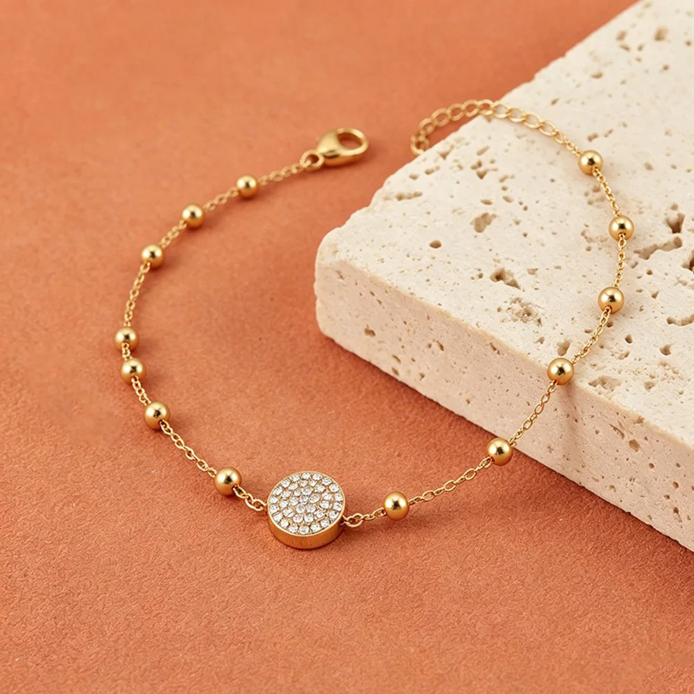JeeMango Runde CZ-Anhänger-Halskette, Armband für Damen, weißer Zirkonia, Edelstahl, schlichter Luxus-Hochzeitsschmuck B26031 – Detail 5
