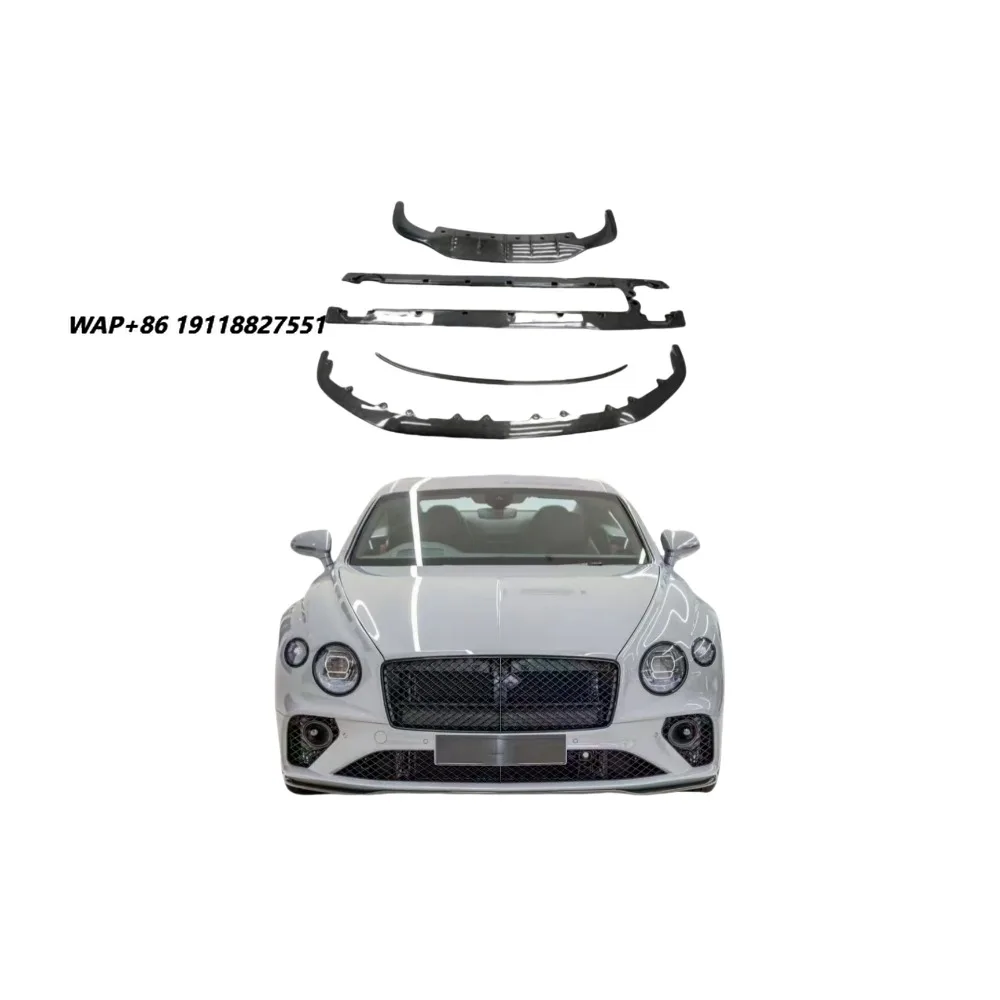 Carbon Apex for Continental GT W12 Style Dry Carbon Fiber Polished Full Set Body Kit Front Bumper Lip Side Skirts Diffuser