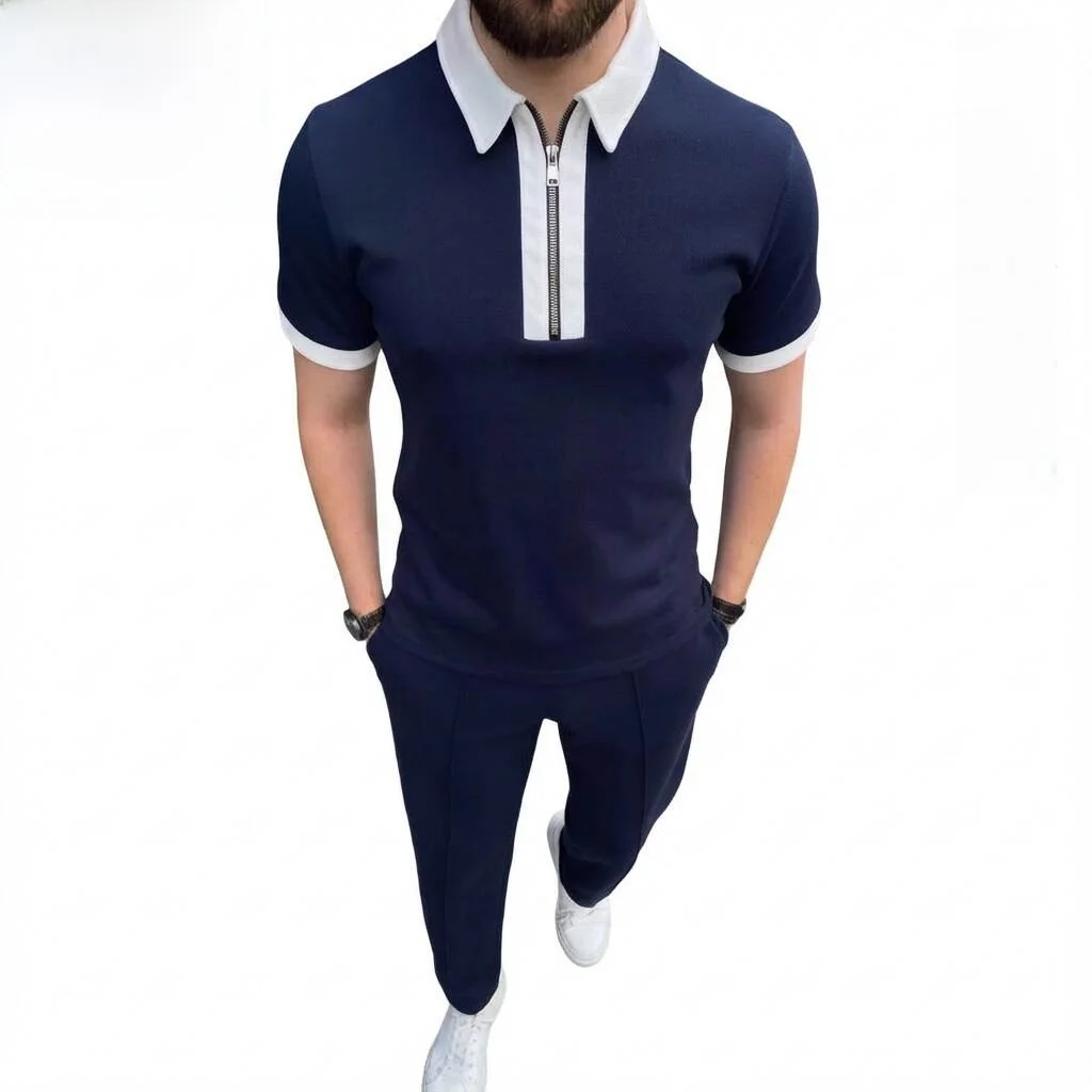 

Summer Men's Casual Short Sleeve Shirt And Shorts Set Zipper Closure Comfortable Lightweight Fashionable