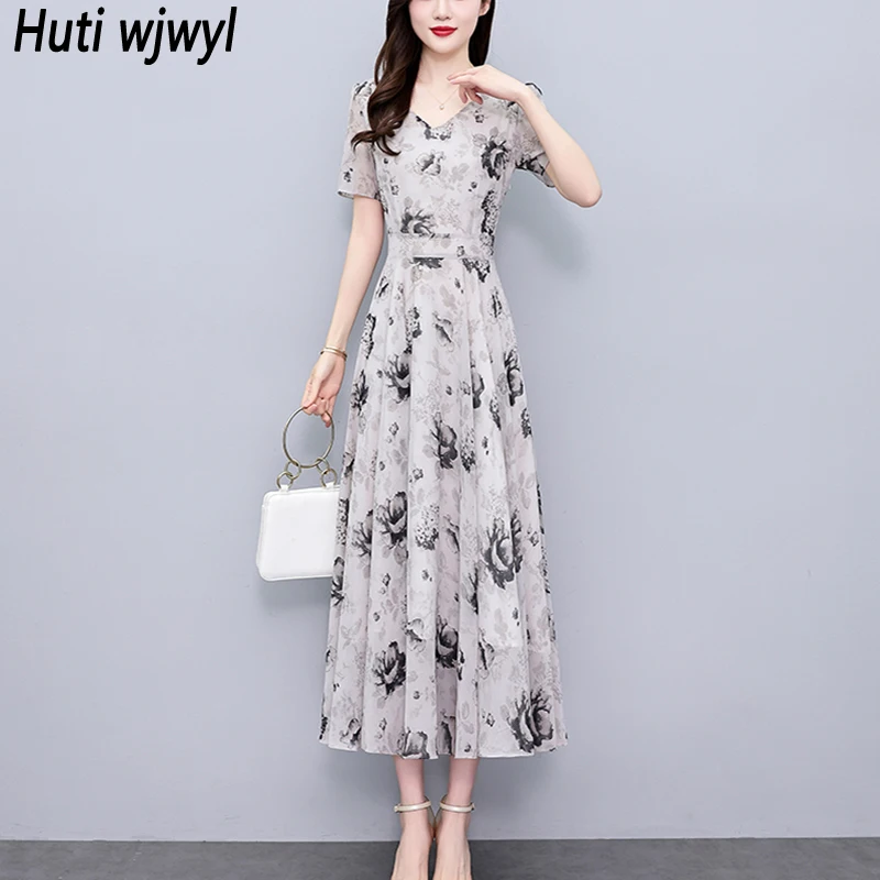 2025 Floral Chiffon Casual Boho Dress for Women Elegant Bodycon Vintage Midi Dresses Summer Chic Prom Party Night Long Vestidoss
