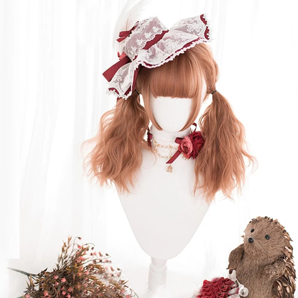 CosplayMix 45CM Lolita Cute Medium Curly Orange Ombre Bangs Cute Halloween capelli sintetici donna parrucca Cosplay + Cap