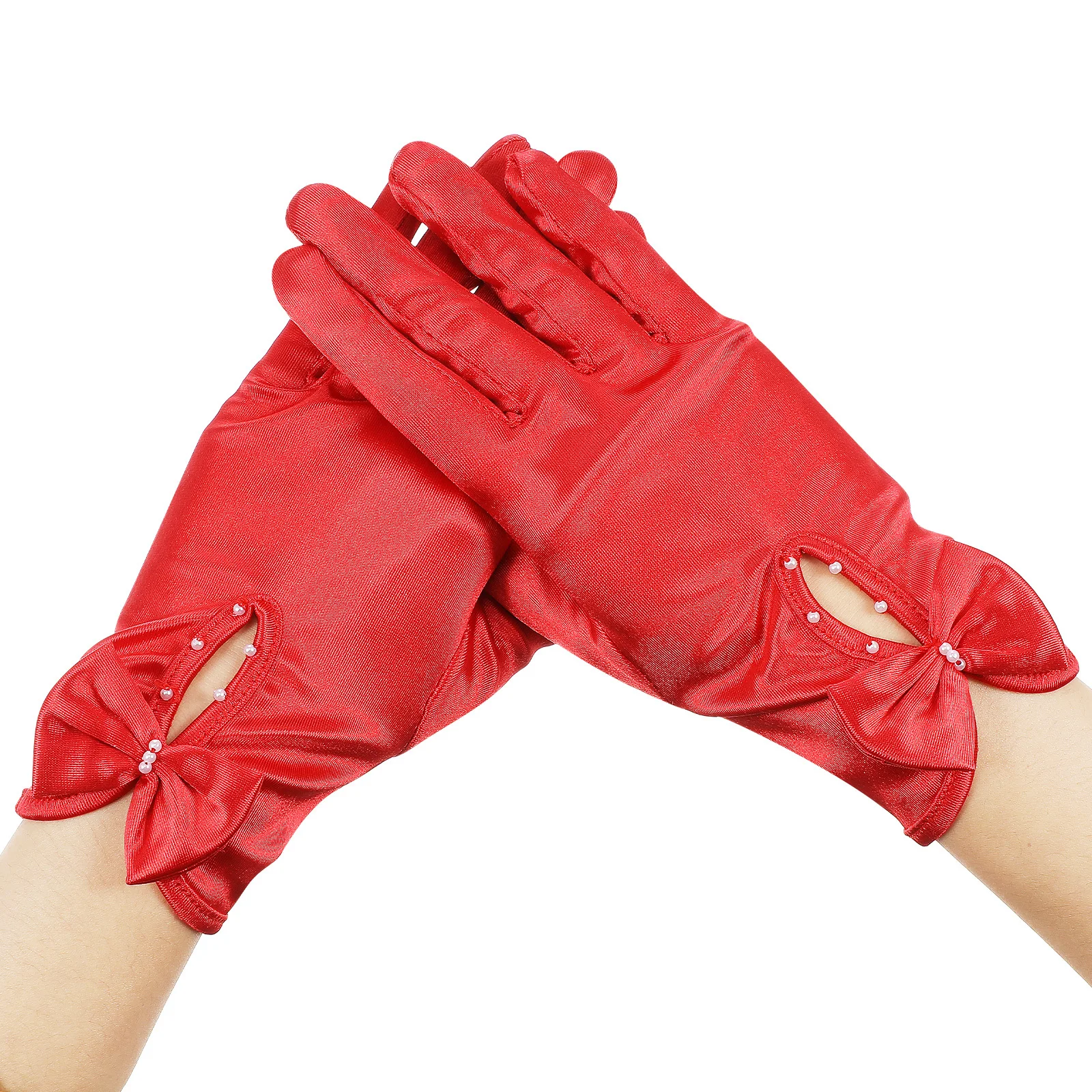 

1Pair Bridal Satin Gloves Wrist Length Short Costume Gloves for Wedding Evening Party Prom Banquet Accessories