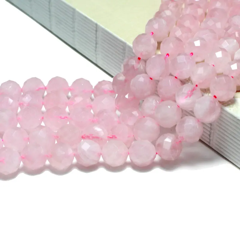 Wholesale Faceted Pink Madagascar Rose Quartzs 100% Natural Round Stone Beads For Jewelry Making DIY Bracelet 6/8MM 15\'\'