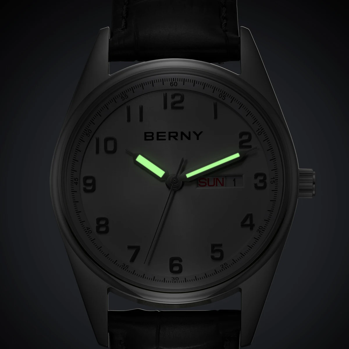 BERNY Quartz Watches for Men Classic Date Week Luminous Luxury Men\'s Business Dress Watch Elegant Lightweight Sports Wristwatch