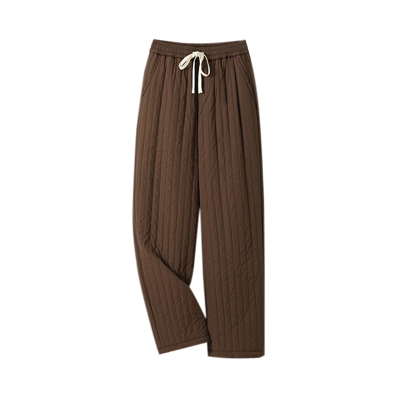 티엔드 코튼 팬츠 여성용 겨울 바지 안감 있는 와이드 레그 끈 조절 방한 롱 팬츠 여성용