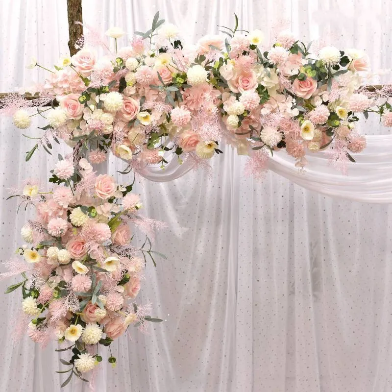 Pink Color Artificial Flowers For Wedding Decoration Welcome Sign Floral Arrangement Wedding Arch Flower Row Background Pink