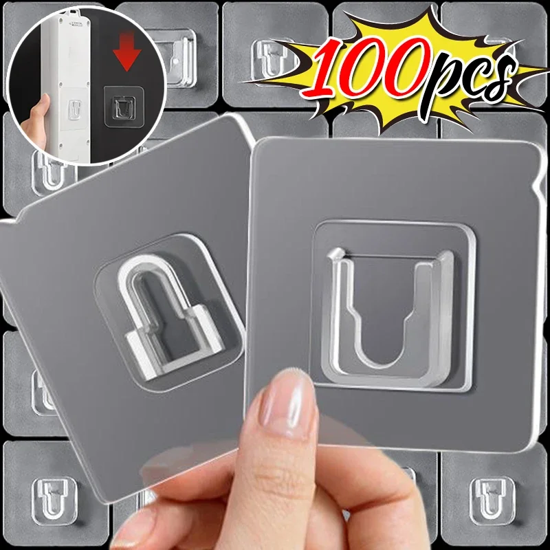 Double-Sided Adhesive Wall Hooks Hanger Strong Transparent Suction Cup Sucker Hooks Kitchen Bathroom Storage Plug Socket Holders