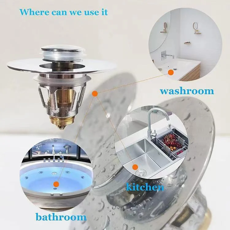 Drainage Filter With Hair Catcher Basin Drain Bounce Core Durable Copper Water Washing Basin Sink Press Type Leak Plug