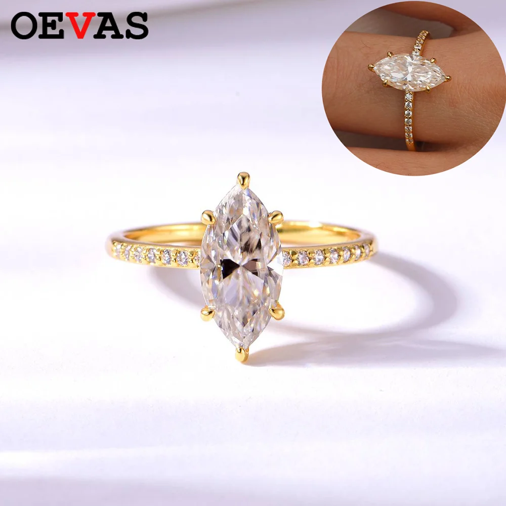 

Кольцо OEVAS 2ct D VVS1 с муассанитом огранки маркизы, 100% серебро S925, позолота 18 карат для женщин, обручальное кольцо, подарочные украшения с GRA
