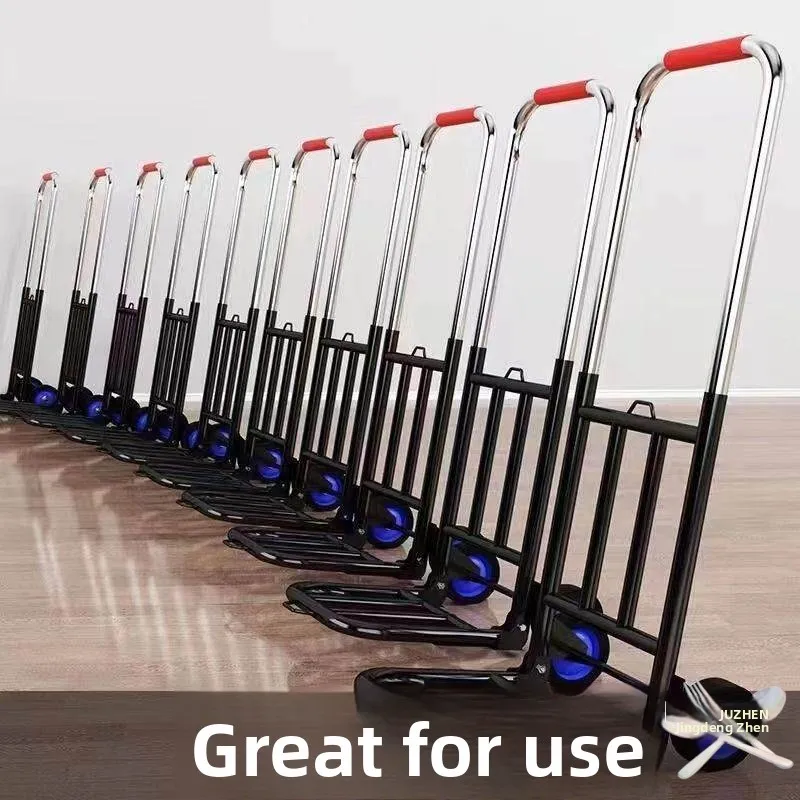 Portable Folding Stainless Steel Shopping Cart Lightweight Hand-Pulled Vegetable Buying Stall Goods Moving Utility Wagon