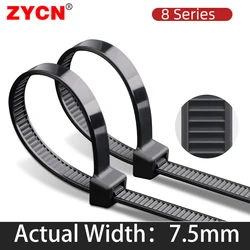 100Pcs 8 Series Width 7.5MM 200/250/300/350 Nylon Ties Cable Plastic  Wire Fixed Strap White/Black Self-Locking StrongTensile