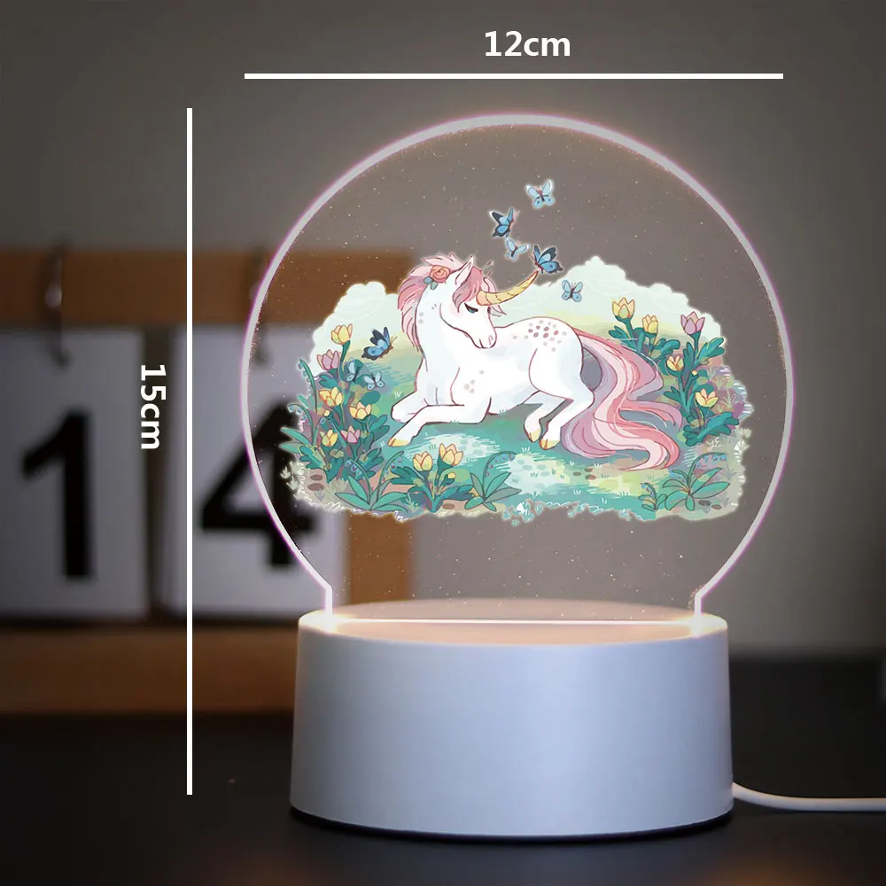 1 pc hot Cute unicorn Children Bedroom Decor 3D Lamp 3D Night Light With Crack Basebirthday Gift