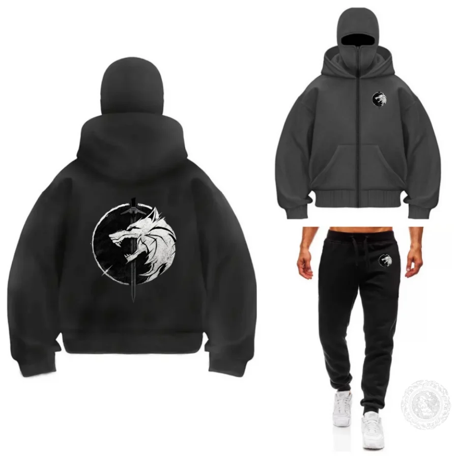 

Men's Autumn Sports Jacket with Hood Zipper Closure Printed Face Mask Sweatshirt Outdoor Running Suit Comfortable Breathable