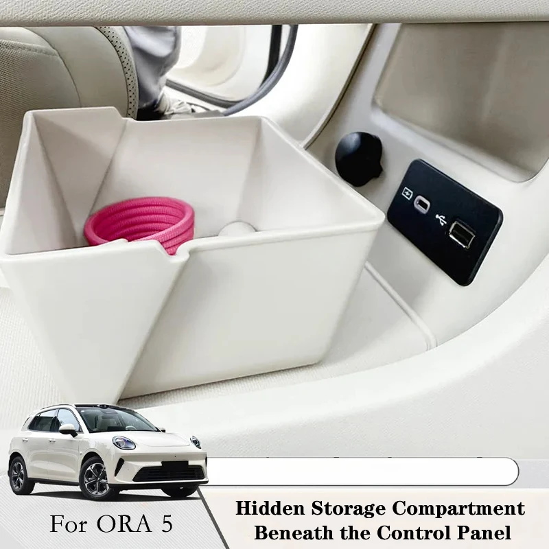 Car Hidden Storage Compartment Beneath the Control Panel Under the Glove Compartment Modification Privacy Drawer Box for ORA 5