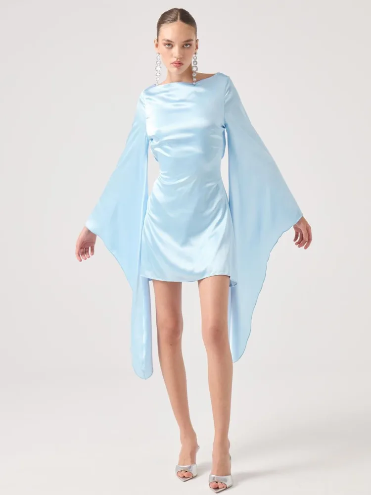 Blifanbo manches longues tache élégante Mini robe femmes dos nu moulante mode O cou mince solide mode Sexy Club robe de soirée