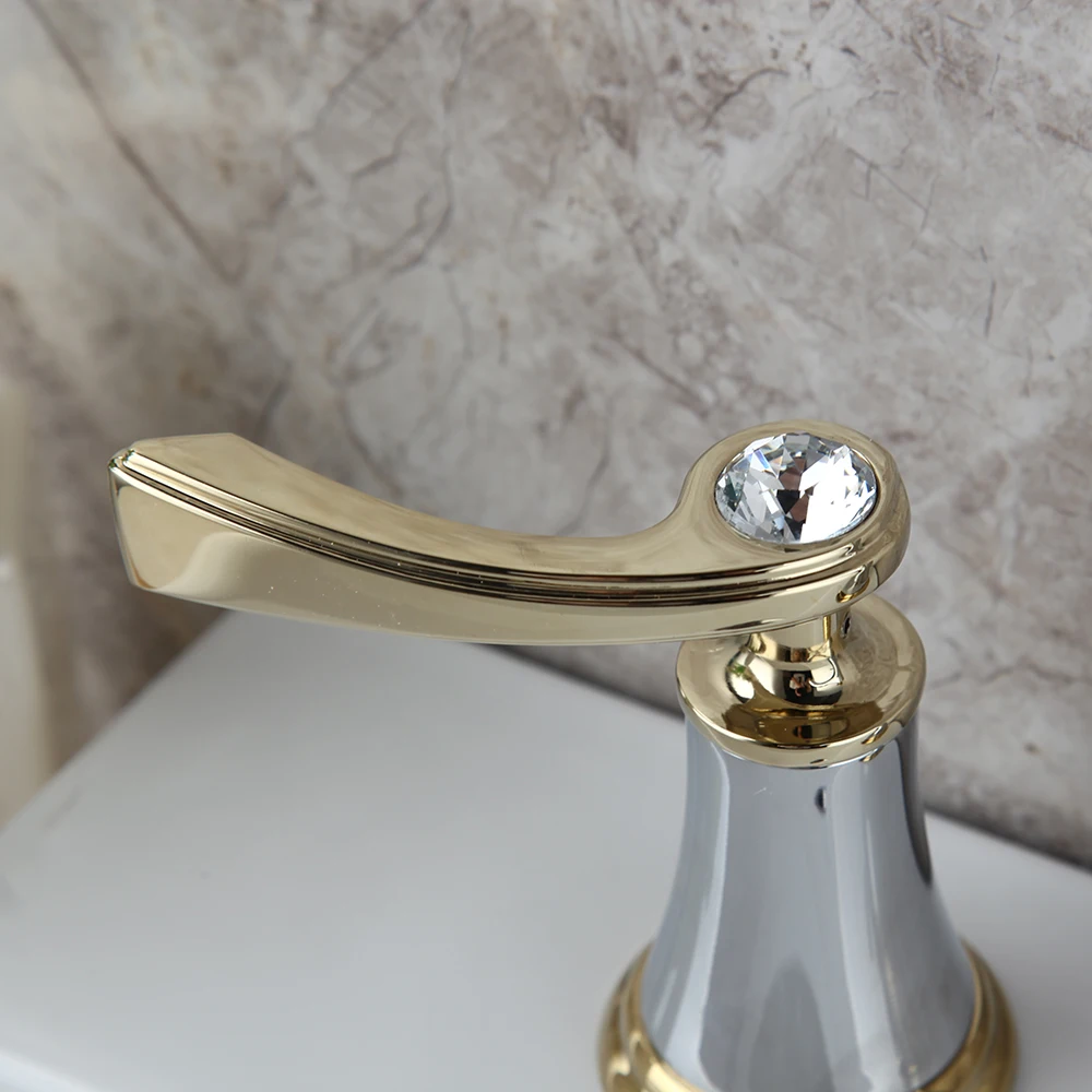 OUBONI Matte Black Golden Bathroom Faucet Deck Mount Stream 2 Diamond Handles Chrome Brass 3 Pcs Bathtub Basin Mixer Tap Faucet