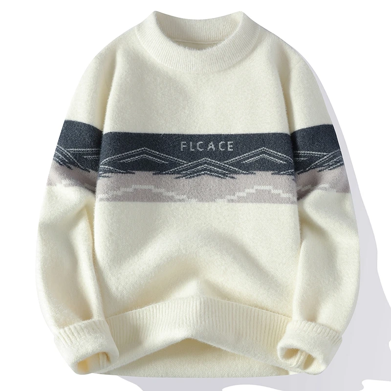 

Classic Color Blocking Casual Knitted Sweater Men's Pullover 2025 Warm and Casual Fashion Autumn Winter Elegant Commuting Top