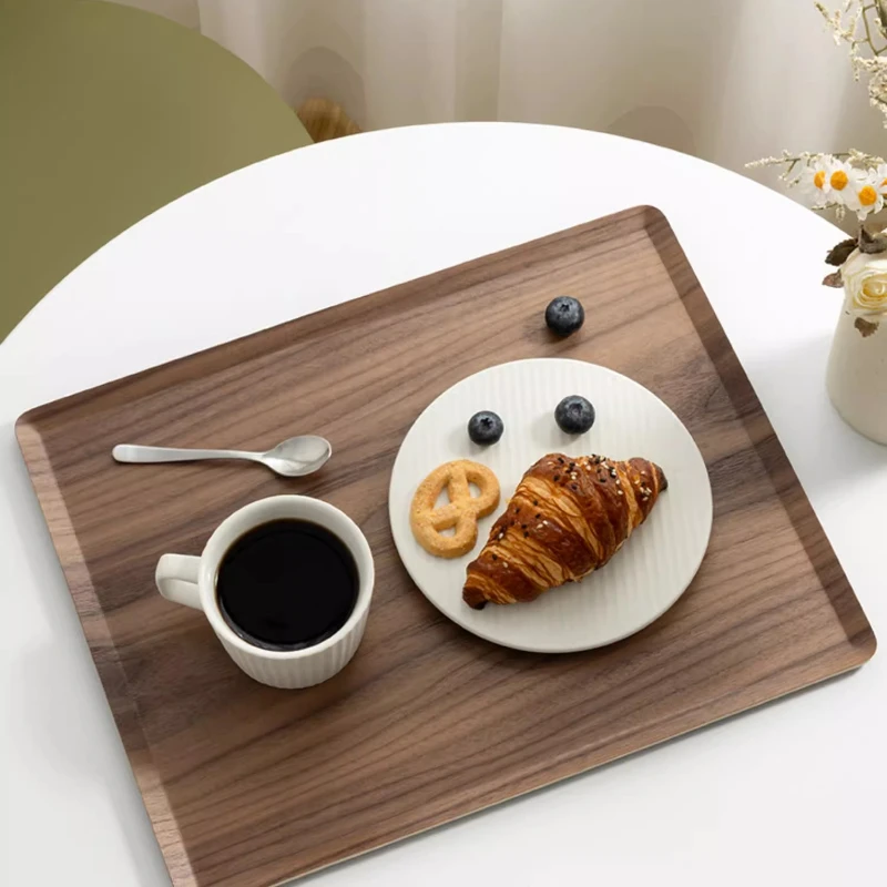 طبق مستطيل من خشب الجوز الطبيعي، طبق تقديم القهوة والحلوى والمعجنات، طبق تخزين، طبق خشبي ممتاز #4