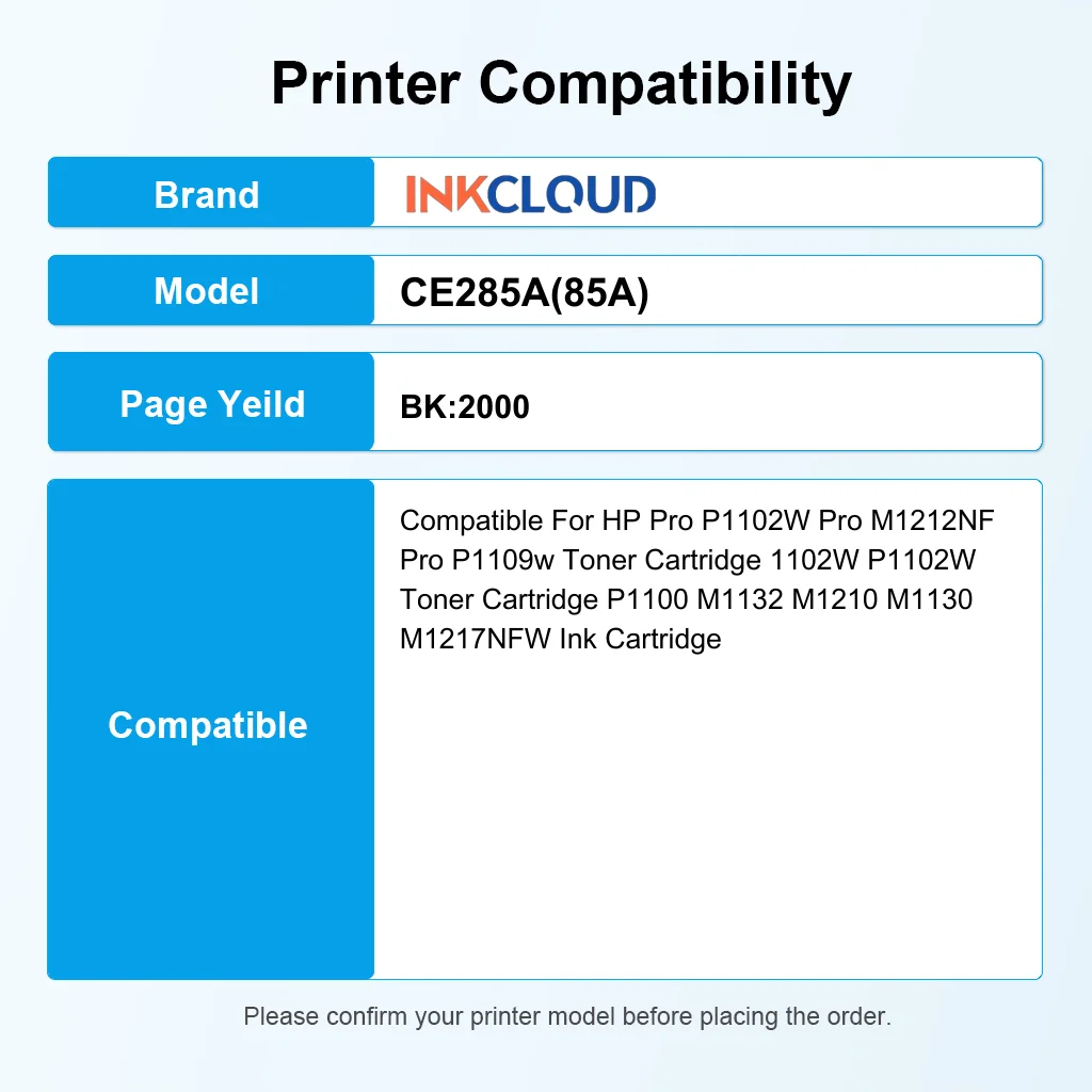 INKCLOUD Vervanging voor HP CE285A 85A Tonercartridge Gebruik voor P1102w P1102 P1109W M1217nfw M1212 M1212nf M1217