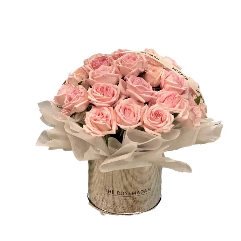 Personalizzato. San Valentino Vaso di fiori Scatola di fiori Abito a specchio Secchio di fiori rotondo Scatola di fiori in argento Bouquet di fiori Organizzare