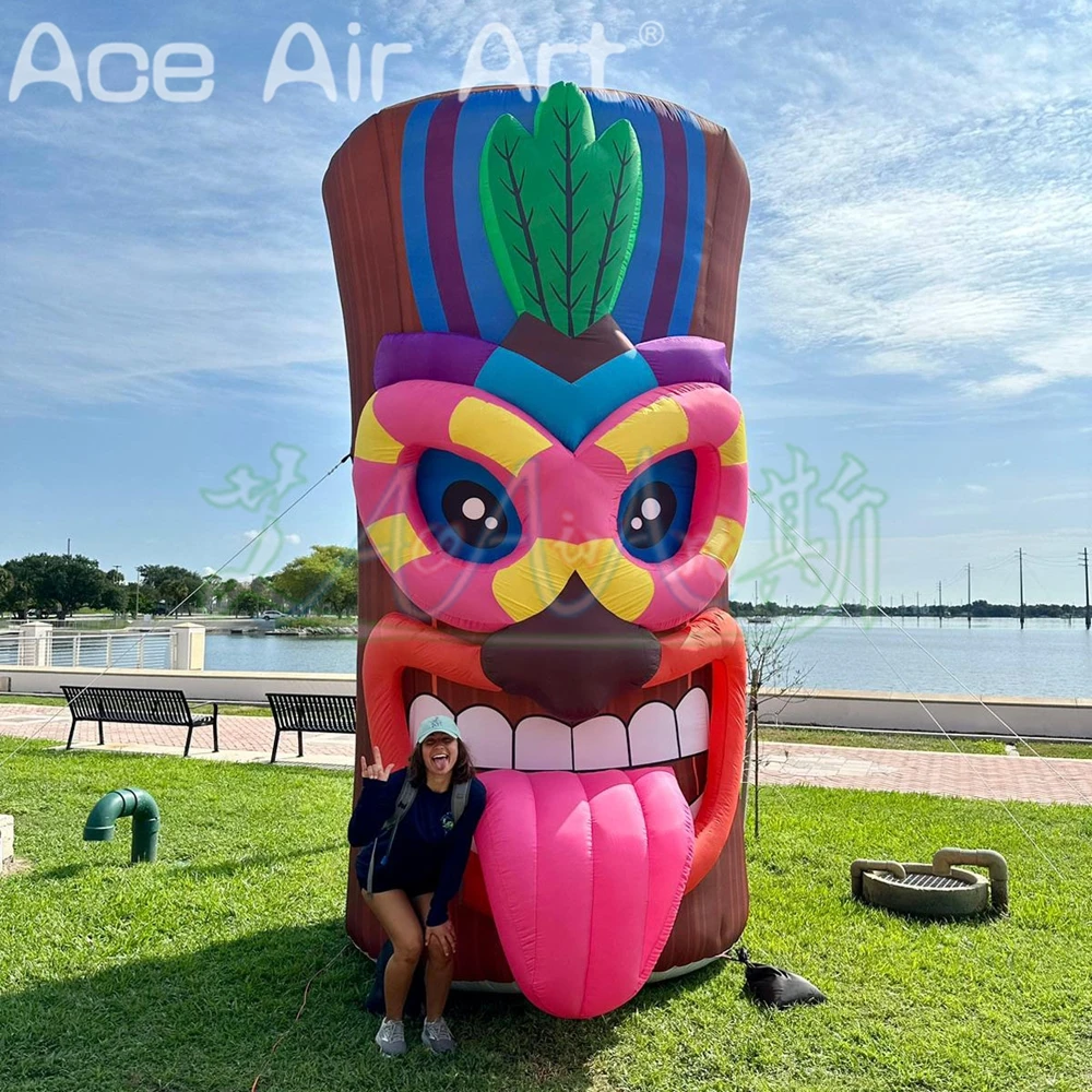 5m H Inflatable Tiki Statue Stump 3D Tahiti God Model for Party Decoration or Event Promotion