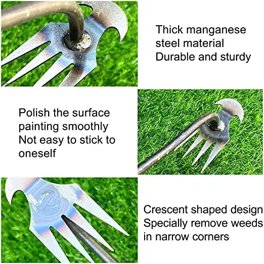 2023 New Weeding Artifact Uprooting Weeding Tool, Premium Manganese Steel Forged Weed Puller 4 Teeth Dual Purpose Weeder