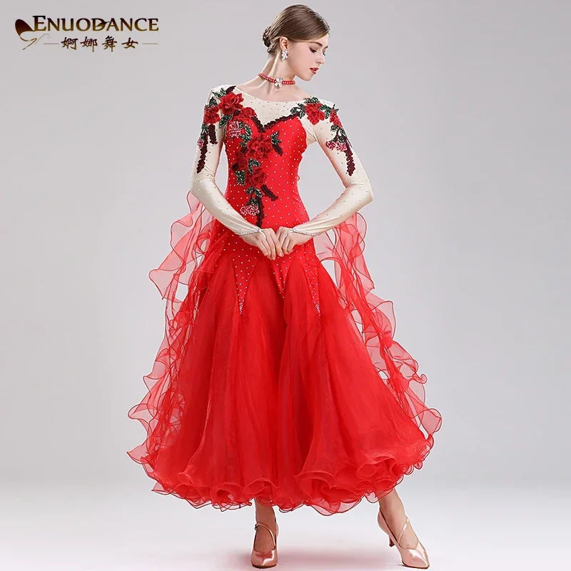 

Modern dance skirt New national standard dance dress ballroom dance long skirt contrasting color waltz practice skirt 1 piece