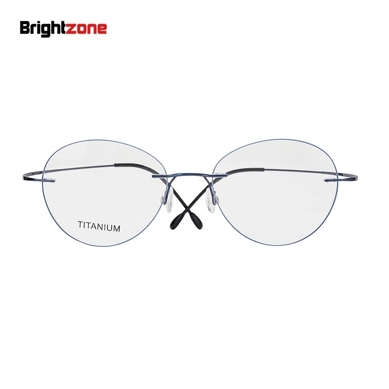 Rimless Ultra Elastic Pure Titanium Round Oversized Eyeglasses Vision Glasses Frame Women IP Plated In Shenzhen Gafas Spectacles