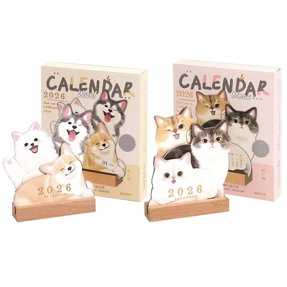 

3D Cartoon Cat Dog Desk Calendar 2026 Yearly Agenda Organizer Planner Cute Note Memo for Home Office School Pet Lovers' Gift