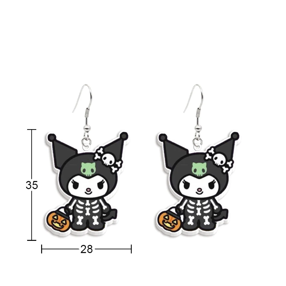 Halloween Black Series Sanrio Kuromi Melody Pochacco Ear Hook Jewelry Gifts Acrylic Women Girls Hanging Pendant Earrings