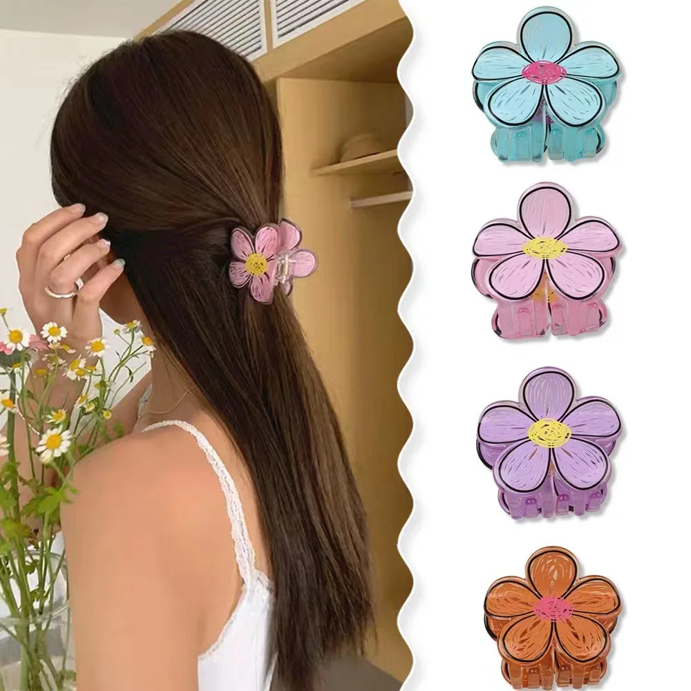 AISHG Acrylic Graffiti Flower Hair Clips Women Sweet Versatile Outdoor Hairpin Fashion Grab Cawl Clip Girls Hair Accessories