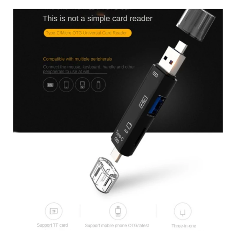 Memory Card Reader Adapter, Acessórios do Telefone Móvel, 5 em 1, USB 2.0, Tipo C, Micro USB, TF, SD, OTG