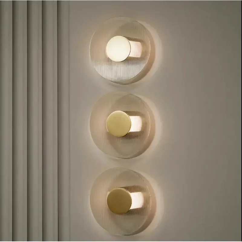 for Postmodern Round Wall Lamp Living Room Bedside Corridor Striped Glass Nordic Minimalist Personalized Decorative Light